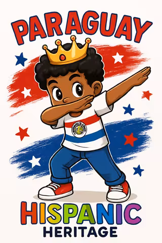 Cartoon Hispanic Dab with Paraguay Flag