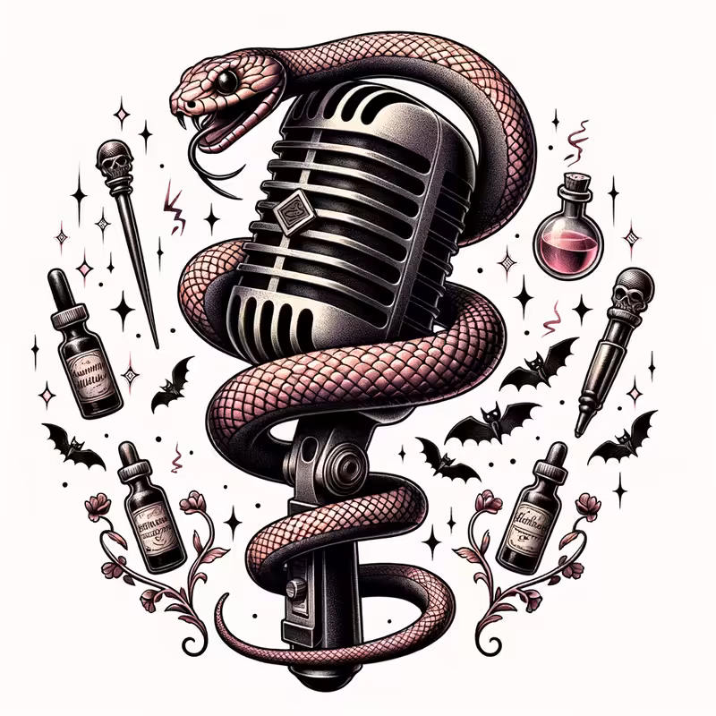 Retro Microphone with Gothic Snake Tattoo