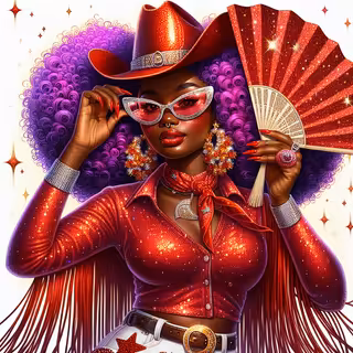 Curvy African American Woman in Cowgirl Outfit