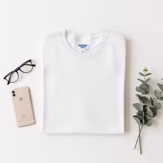 White Gildan 5000 T-shirt Flat Lay