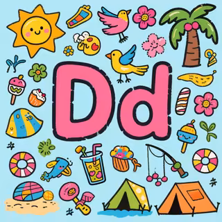 Summer Theme Bold Letter Dd Outline