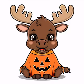 Cute Animated Baby Moose in Halloween Costume