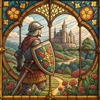 Medieval Knight Stained Glass Window
