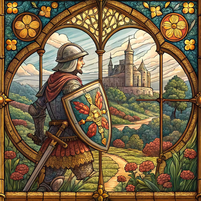 Medieval Knight Stained Glass Window