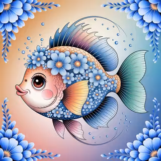 Colorful Boho Floral Fish Illustration