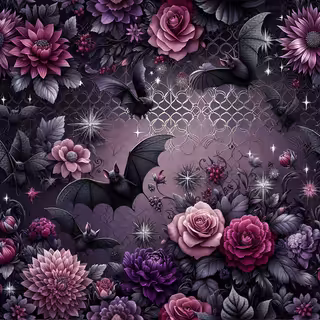 Elegant Halloween Bat and Floral Pattern