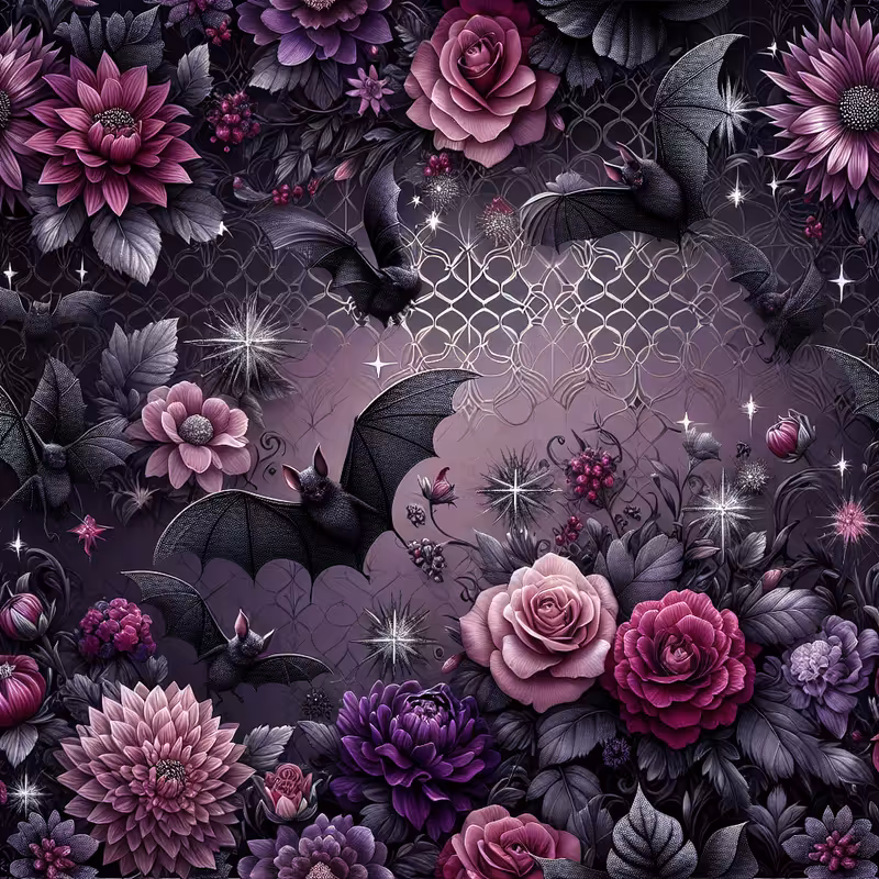 Elegant Halloween Bat and Floral Pattern