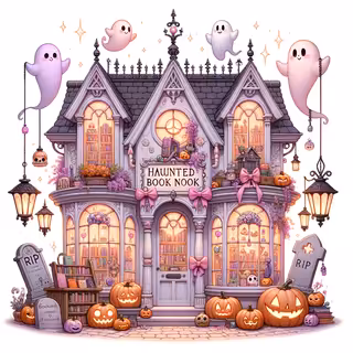 Whimsical Kawaii Haunted Bookstore