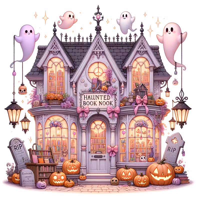 Whimsical Kawaii Haunted Bookstore
