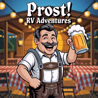 Cheerful Oktoberfest RV Traveler Cartoon
