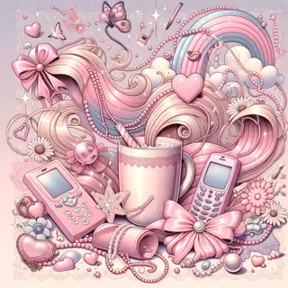 Whimsical Feminine Pink Ribbon Mug Design