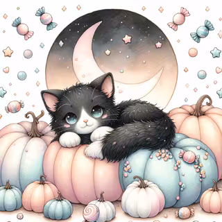 Kawaii Black Cat Halloween Clipart