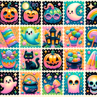 1980s Retro Halloween Stamp Collage