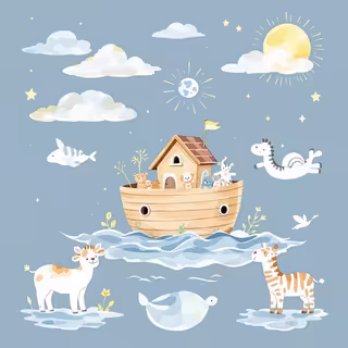 Watercolor Noah's Ark Baby Clipart