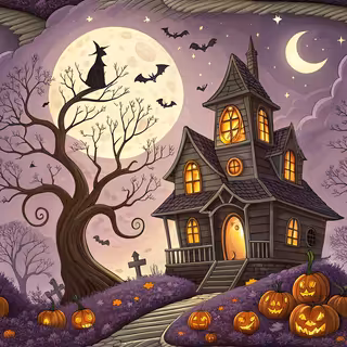 Whimsical Haunted House Illustration