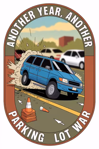 Cartoon Minivan Parking Lot War Patch