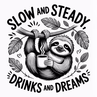 Black and White Sloth Illustration