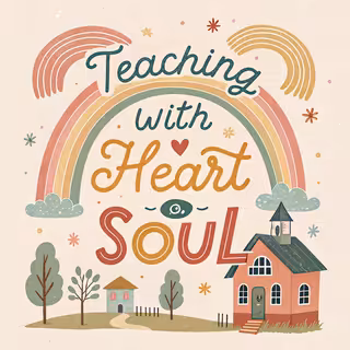Retro Pastel Rainbow Schoolhouse Art