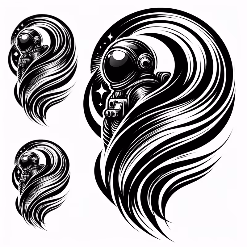 Elegant Black & White Astronaut Tattoo