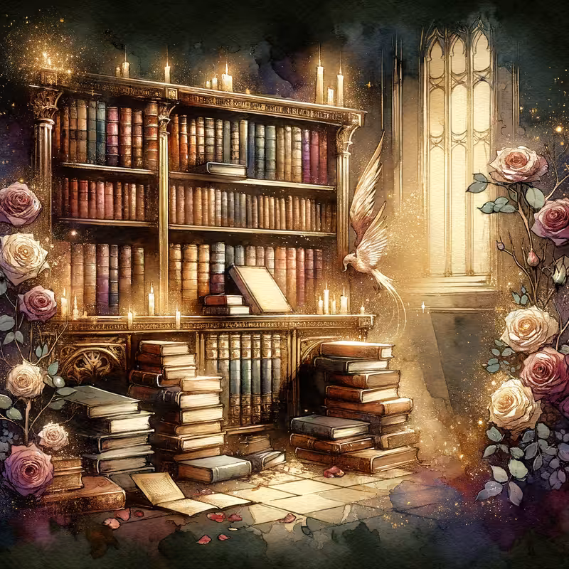 Dark Academia Watercolor Bookshelf