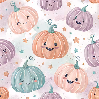 Pastel Pumpkins with Cute Faces