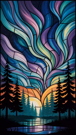 Luminous Stained Glass Aurora Borealis