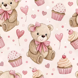 Plush Teddy Bears and Candy Hearts Pattern