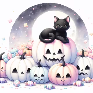 Kawaii Black Cat Halloween Clipart