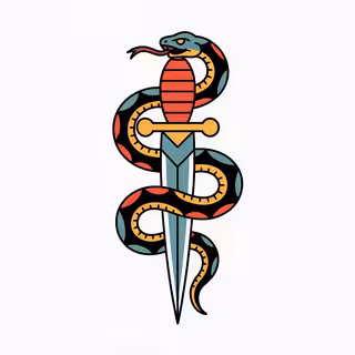 Traditional Dagger Snake Tattoo
