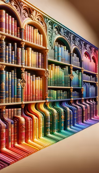 Rainbow Gradient Bookshelves Close-Up