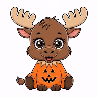 Cute Animated Baby Moose in Halloween Costume