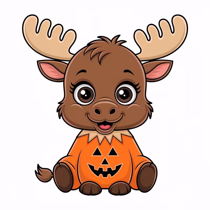 Cute Animated Baby Moose in Halloween Costume