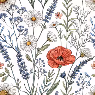 Wildflower Line Art Pattern