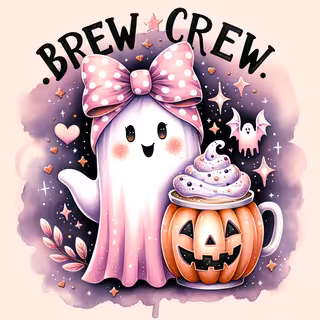 Whimsical Watercolor Ghost with Latte