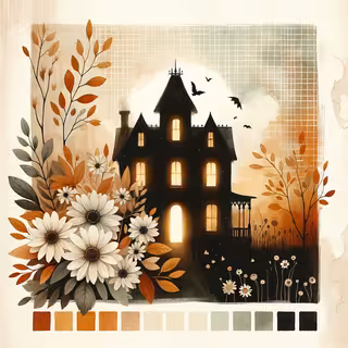 Watercolor Halloween Haunted House Design