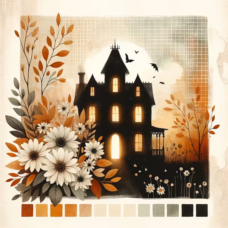 Watercolor Halloween Haunted House Design