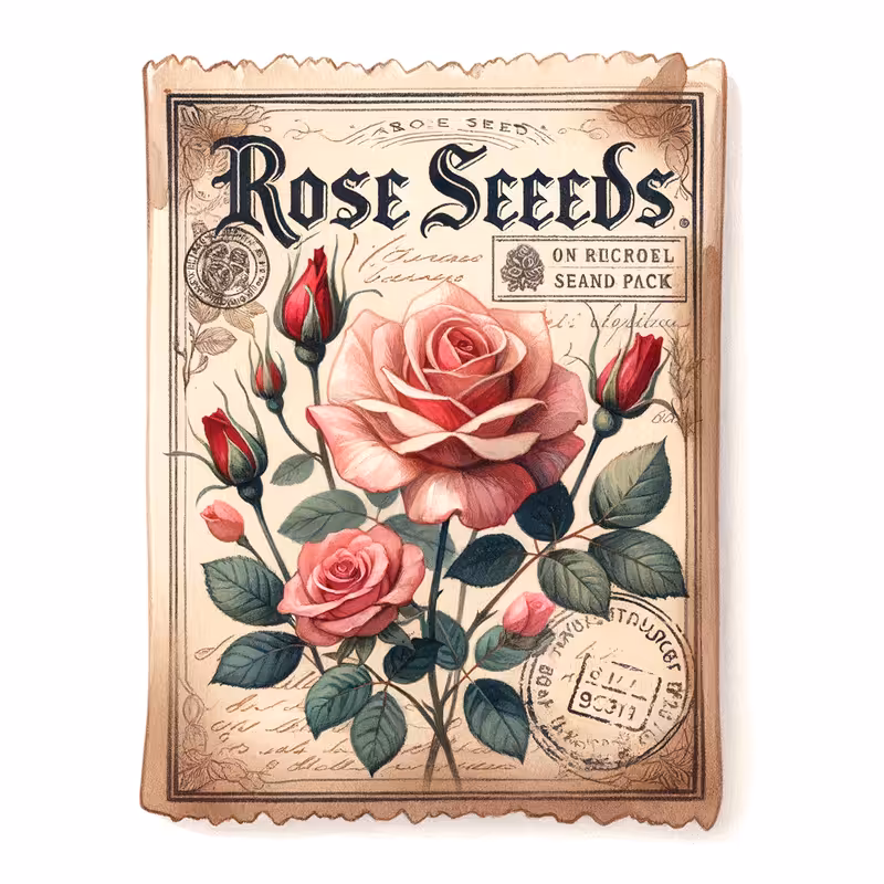 Vintage Rose Seed Packet PNG