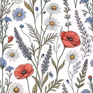 Wildflower Line Art Pattern
