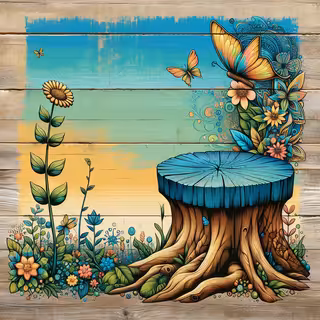 Vintage Hippie Tree Stump Illustration