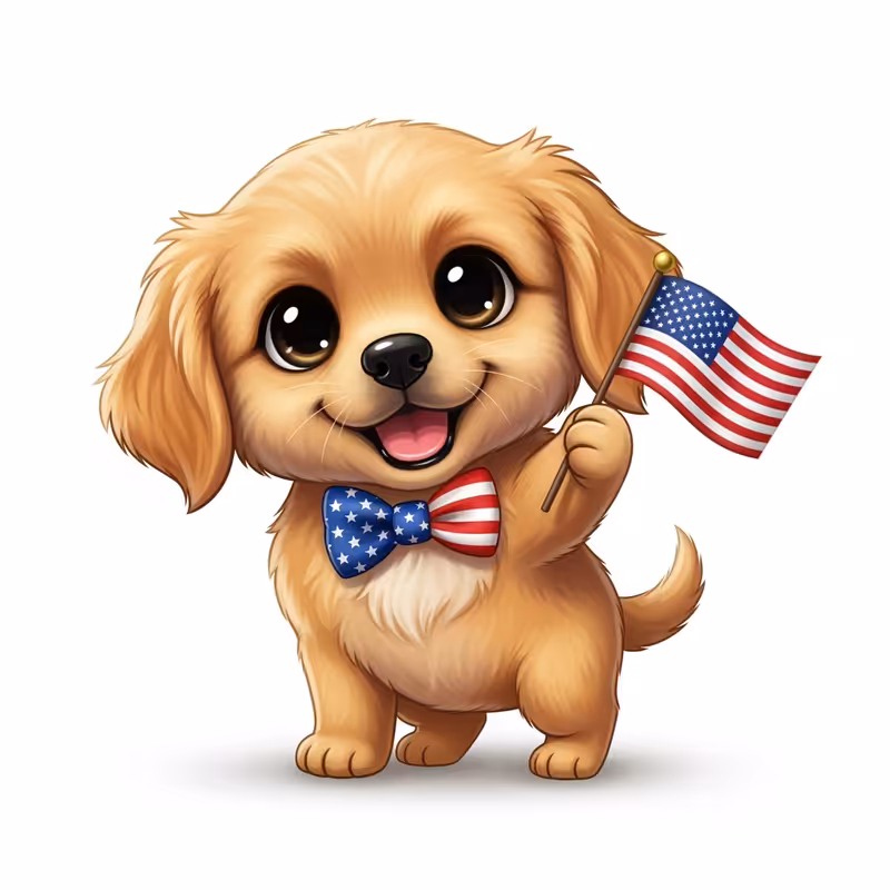 Chibi Golden Retriever Puppy with Flag