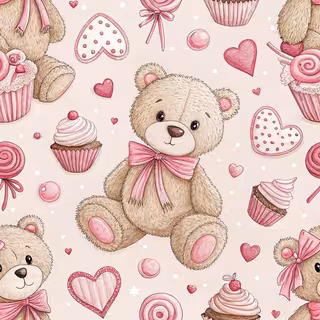 Plush Teddy Bears and Candy Hearts Pattern