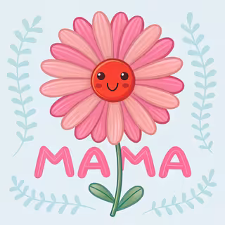 Pink Daisy with Smiley Face and MAMA