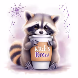 Serene Baby Raccoon with Potion Cup