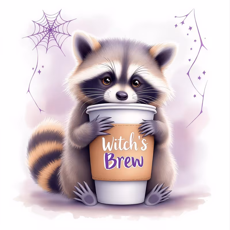 Serene Baby Raccoon with Potion Cup