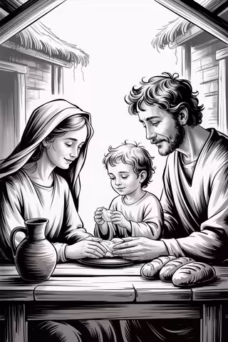 Holy Family Black and White Drawing
