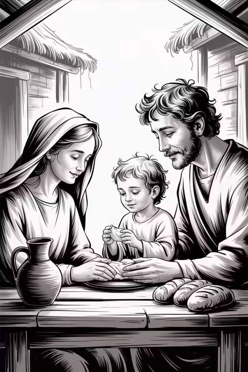 Holy Family Black and White Drawing