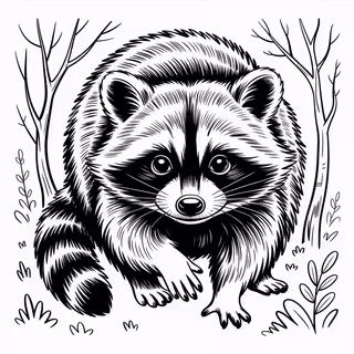 Black and White Raccoon Illustration