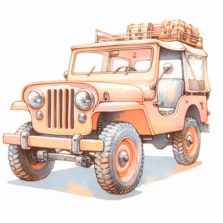Watercolor Illustration of Safari Jeep