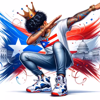 Hispanic Character Dabbing with Puerto Rican Flag