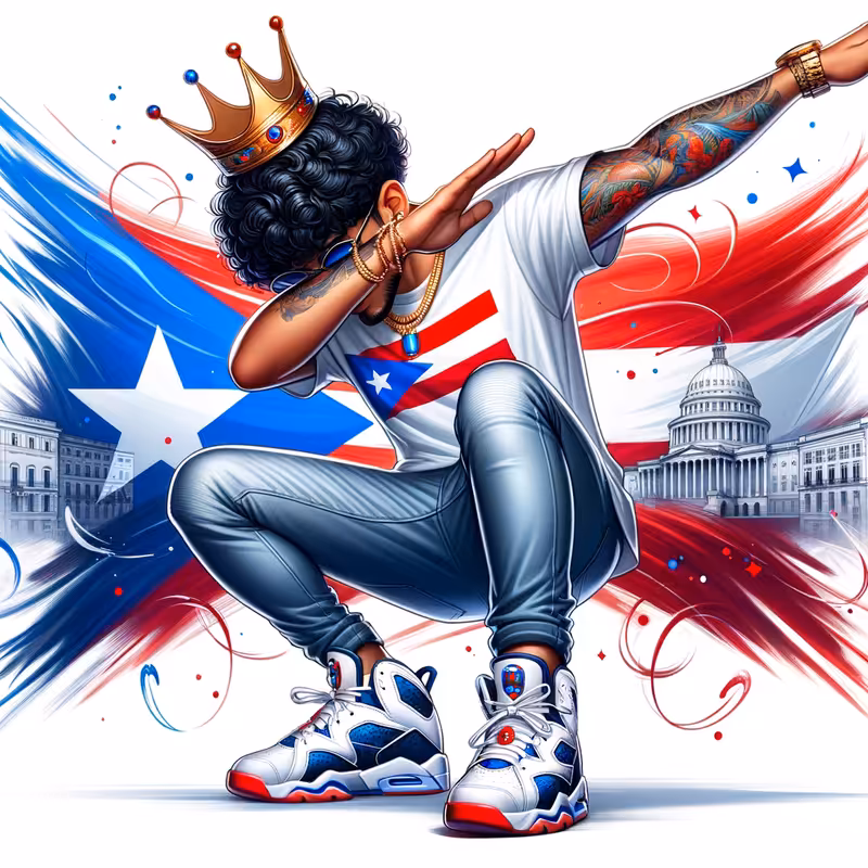Hispanic Character Dabbing with Puerto Rican Flag